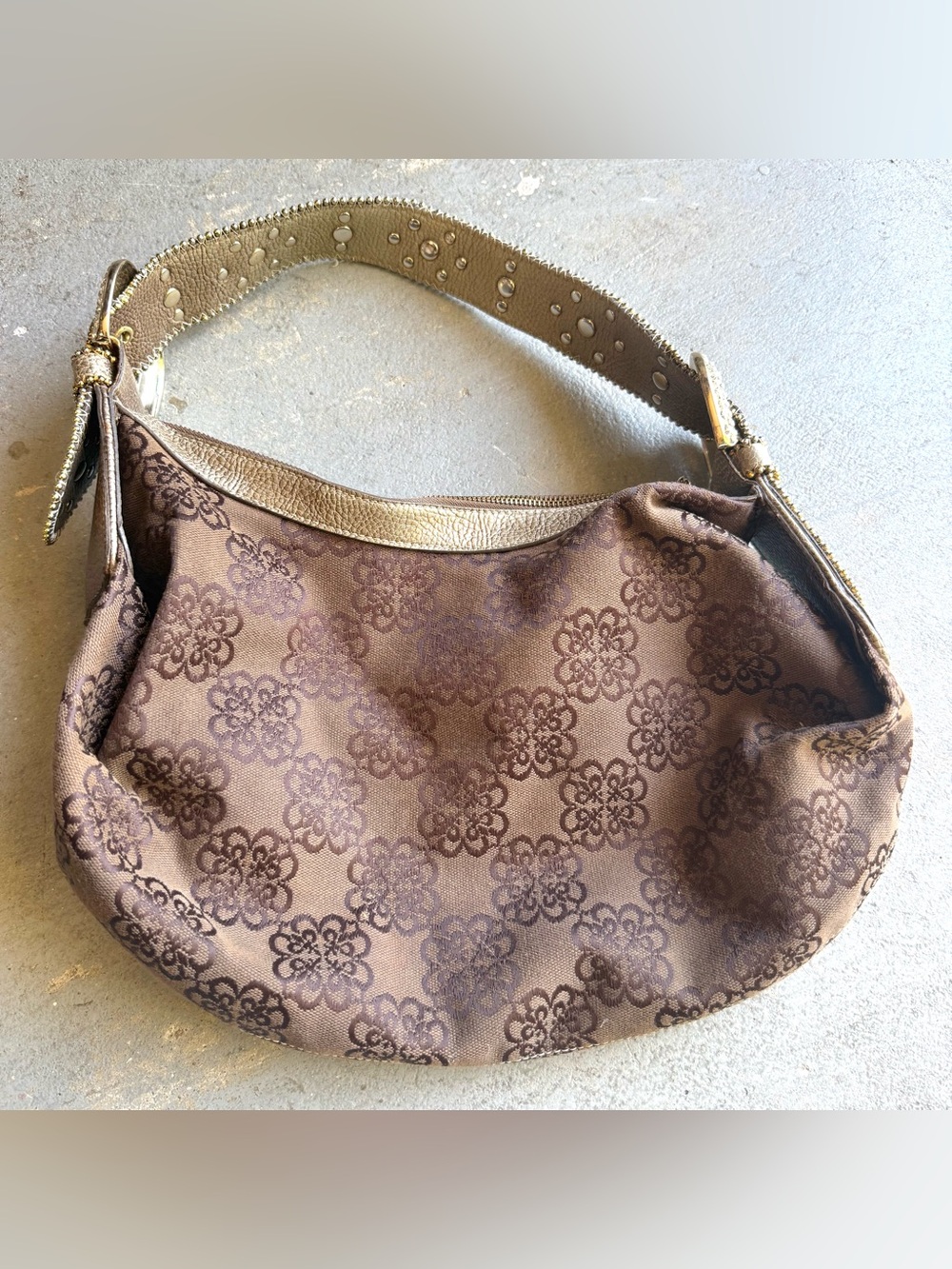 Y2K Kathy Van Zeeland Rhinestone Studded Brown Hobo Bag Western